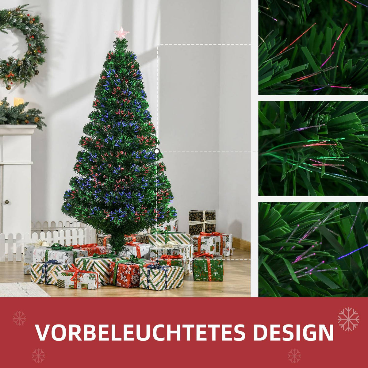 Christmas tree artificial Christmas tree LED light fiber tree with metal stand, fiber optic color changer, green, 150 cm