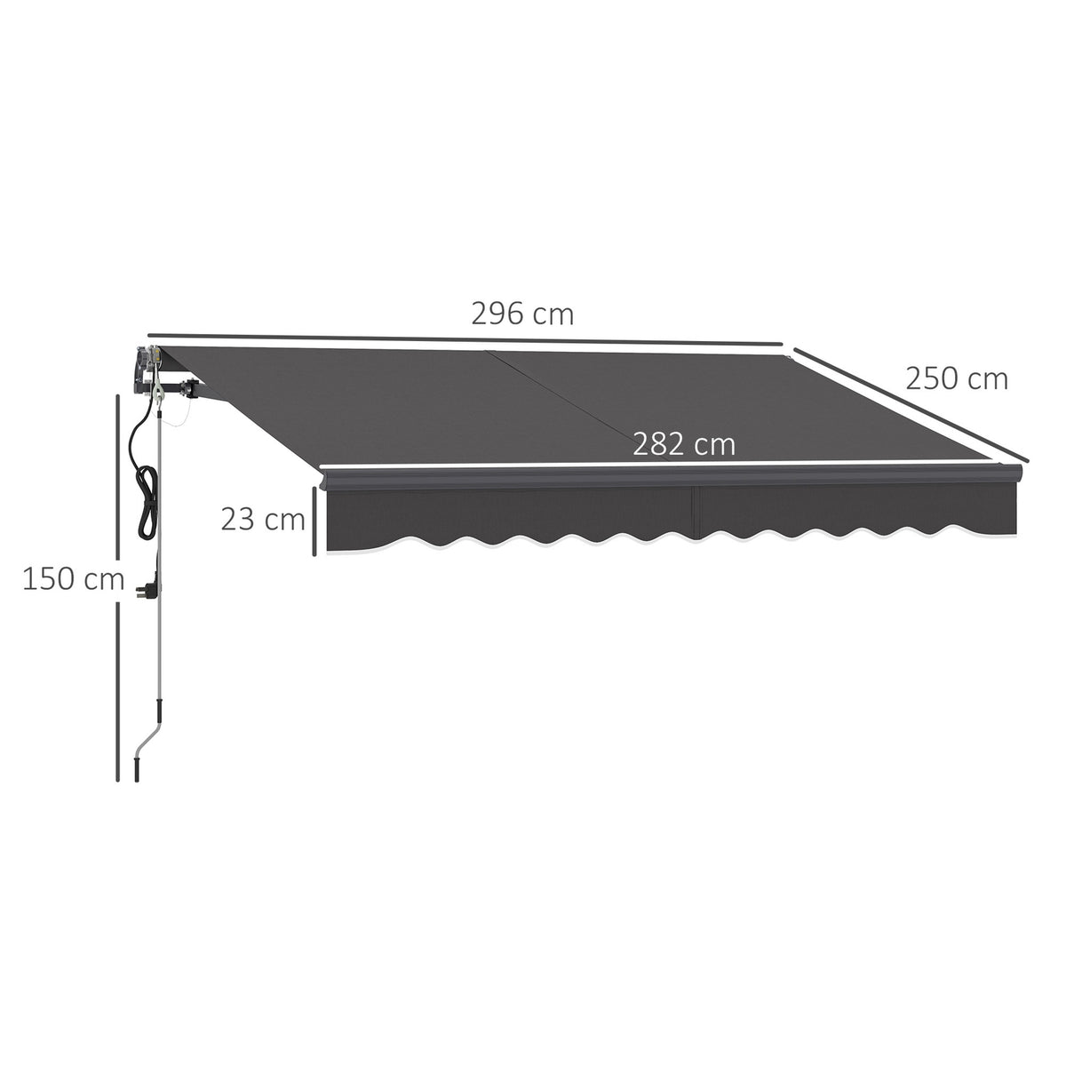 Clamp awning with hand crank, electrically height-adjustable, folding arm awning, sun protection, UV 30+, balcony awning incl. wall bracket, sun awning, 300 cm wide, for terrace, balcony, dark gray