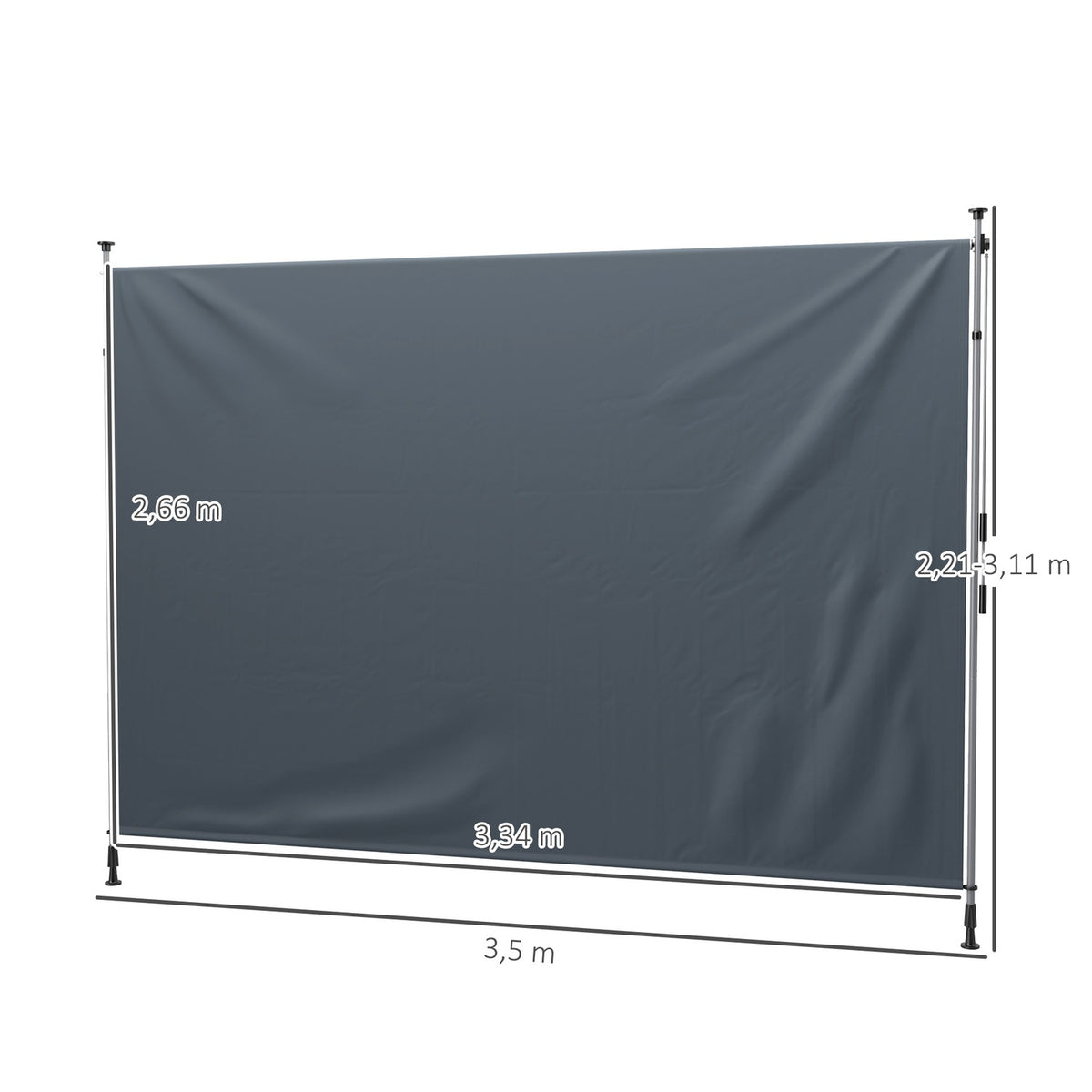 Clamp awning with hand crank, height-adjustable, folding arm awning, no drilling, sun protection, UV-resistant, including wall bracket, sun awning, 350 cm wide for terrace, balcony, dark gray