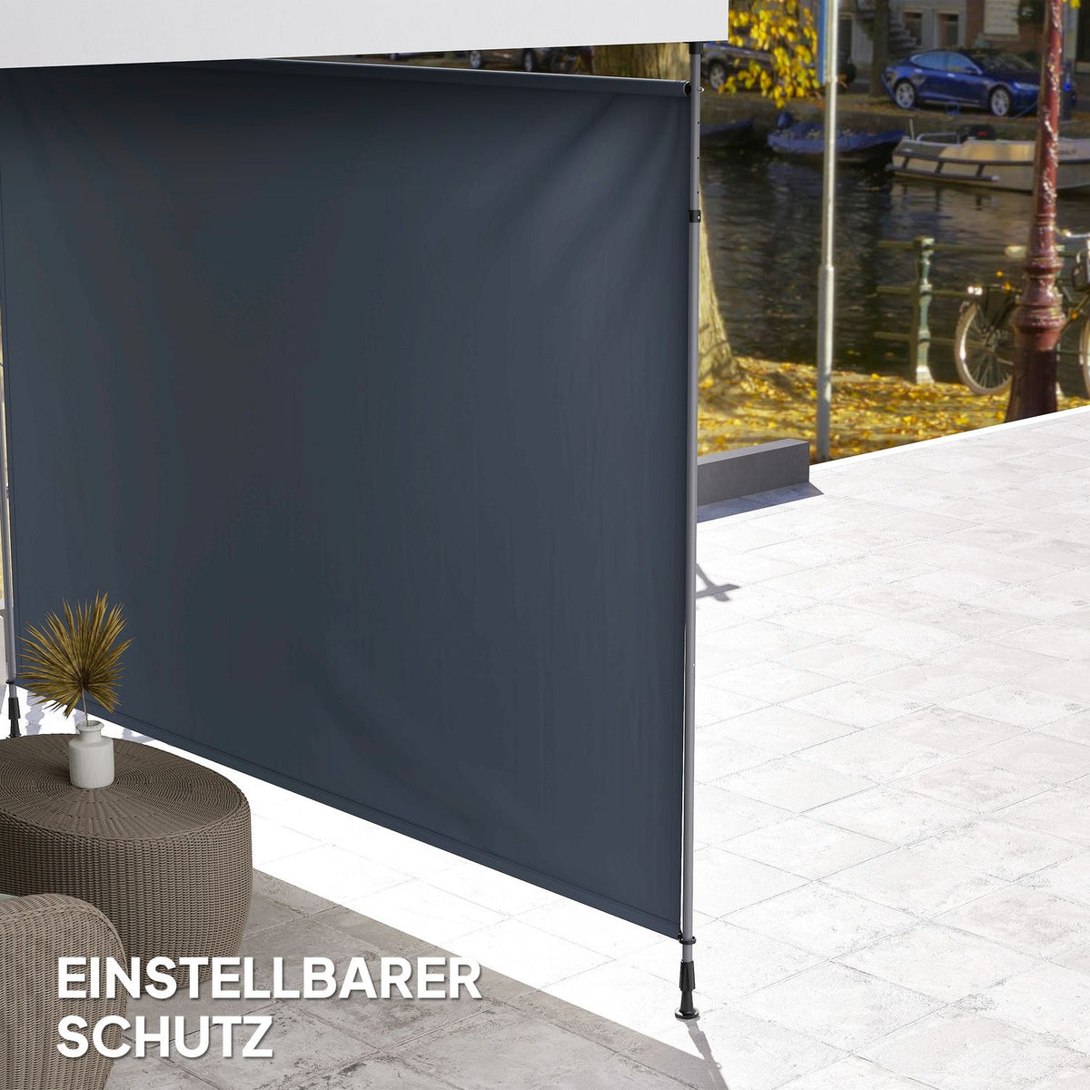Clamp awning with hand crank, height-adjustable, folding arm awning, no drilling, sun protection, UV-resistant, including wall bracket, sun awning, 350 cm wide for terrace, balcony, dark gray