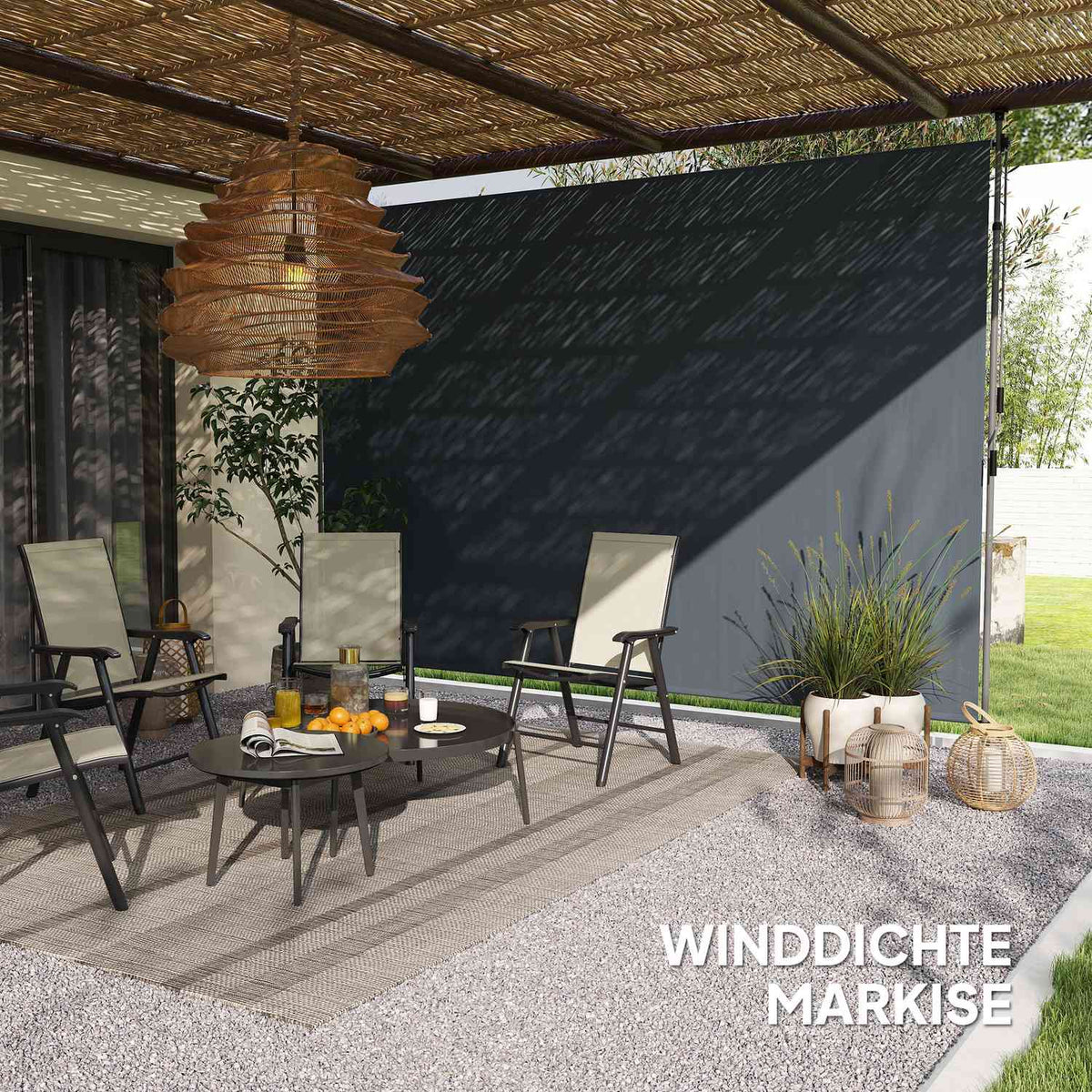 Clamp awning with hand crank, height-adjustable, folding arm awning, no drilling, sun protection, UV-resistant, including wall bracket, sun awning, 350 cm wide for terrace, balcony, dark gray