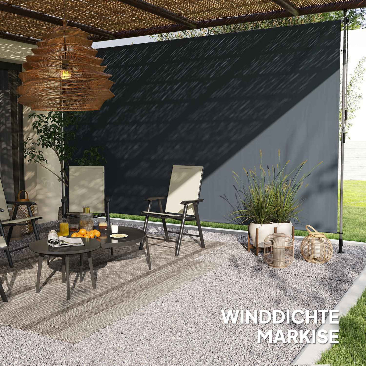 Clamp awning with hand crank, height-adjustable, folding arm awning, no drilling, sun protection, UV-resistant, including wall bracket, sun awning, 400 cm wide for terrace, balcony, dark gray