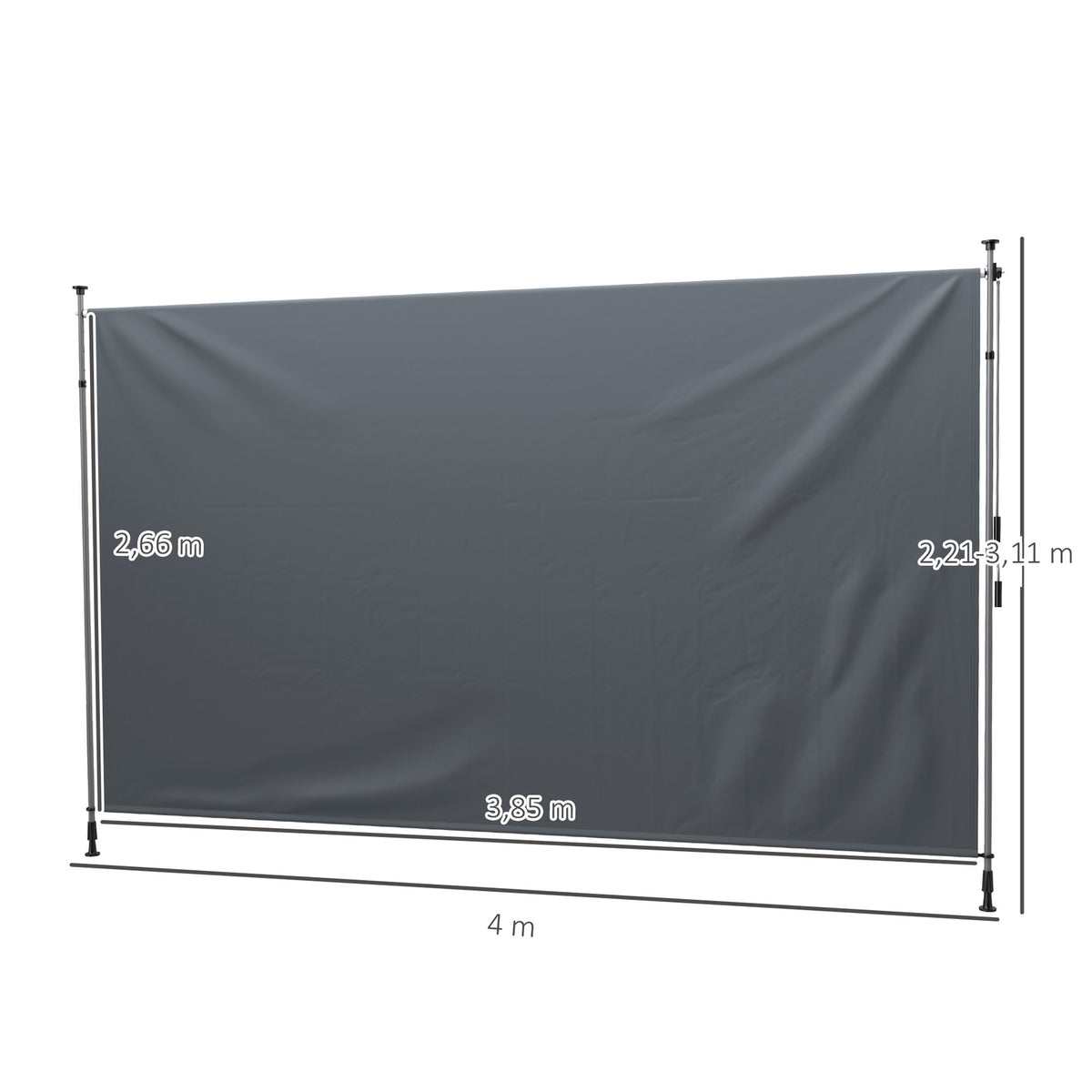 Clamp awning with hand crank, height-adjustable, folding arm awning, no drilling, sun protection, UV-resistant, including wall bracket, sun awning, 400 cm wide for terrace, balcony, dark gray