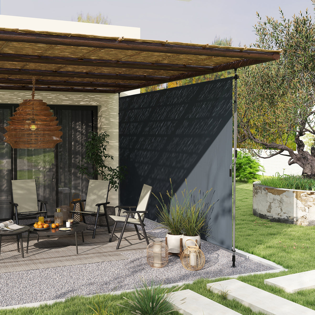 Clamp awning with hand crank, height-adjustable, folding arm awning, no drilling, sun protection, UV-resistant, including wall bracket, sun awning, 400 cm wide for terrace, balcony, dark gray