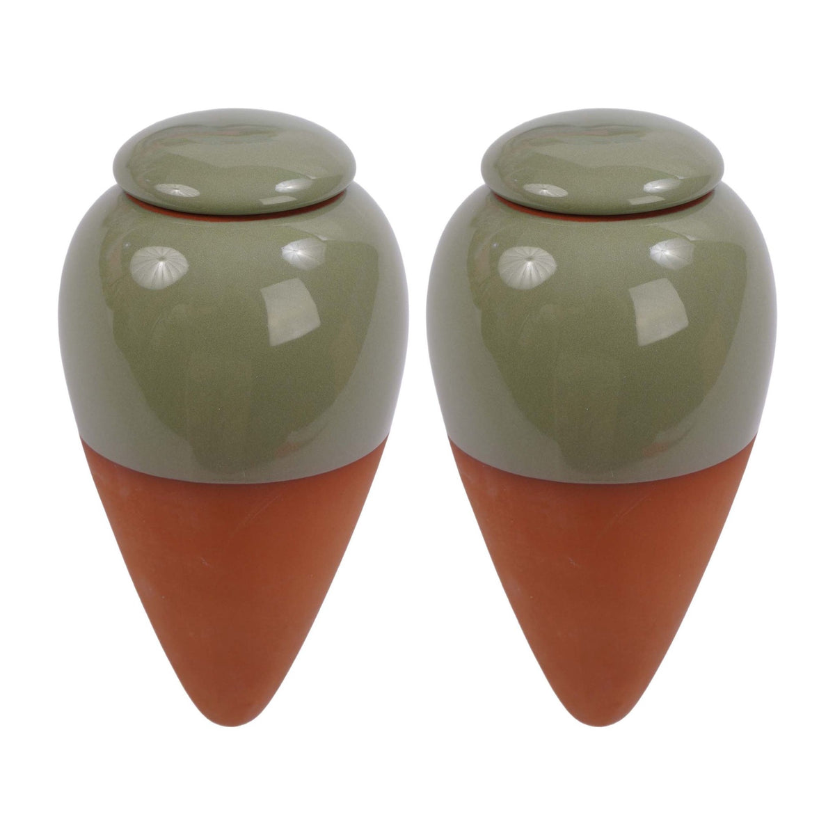 Clay Watering Cones with Lids, 350ml, 2-Pack, Sage