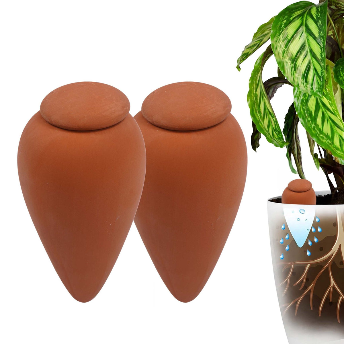 Clay Watering Cones with Lids, 350ml, Set of 2
