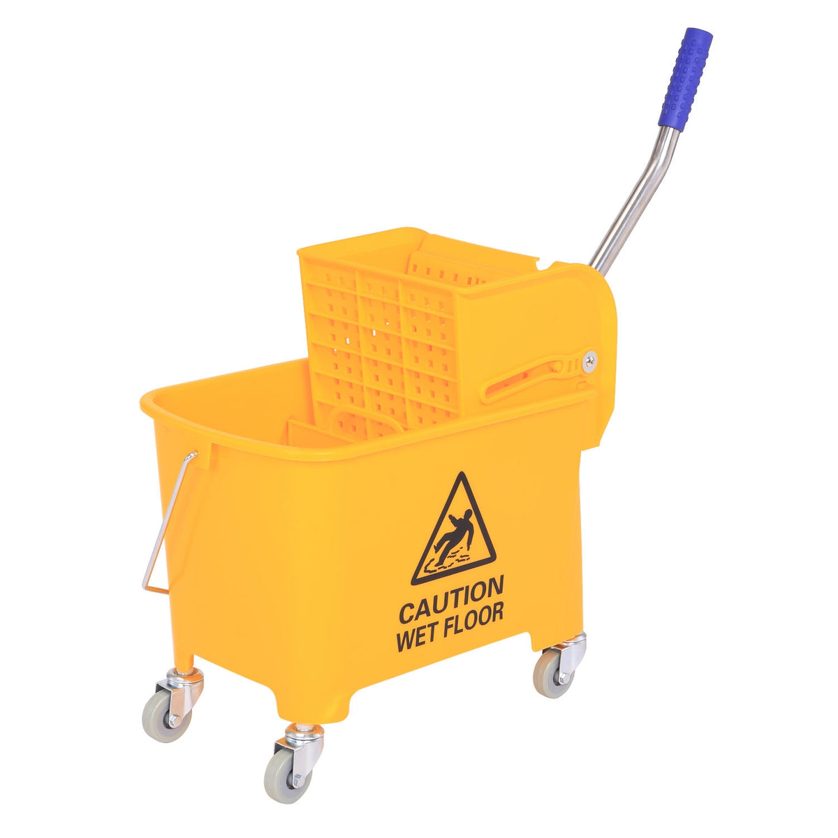 Cleaning Bucket Cleaning Trolley Wiping Trolley Mobile Bucket 20 Liters With Press 2 Chambers Yellow