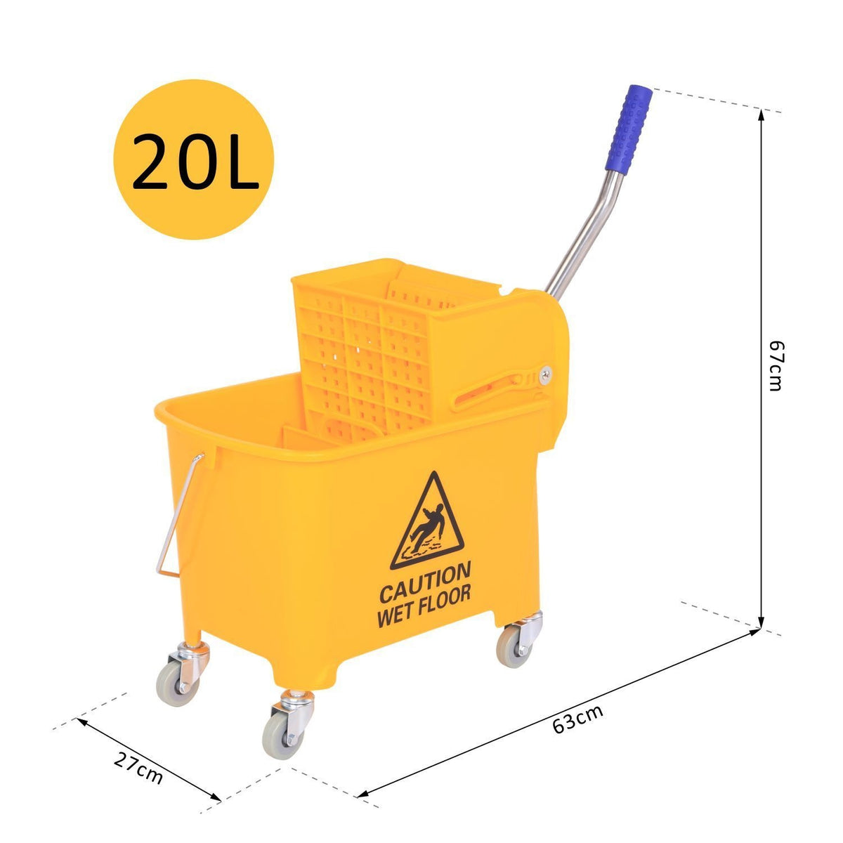 Cleaning Bucket Cleaning Trolley Wiping Trolley Mobile Bucket 20 Liters With Press 2 Chambers Yellow