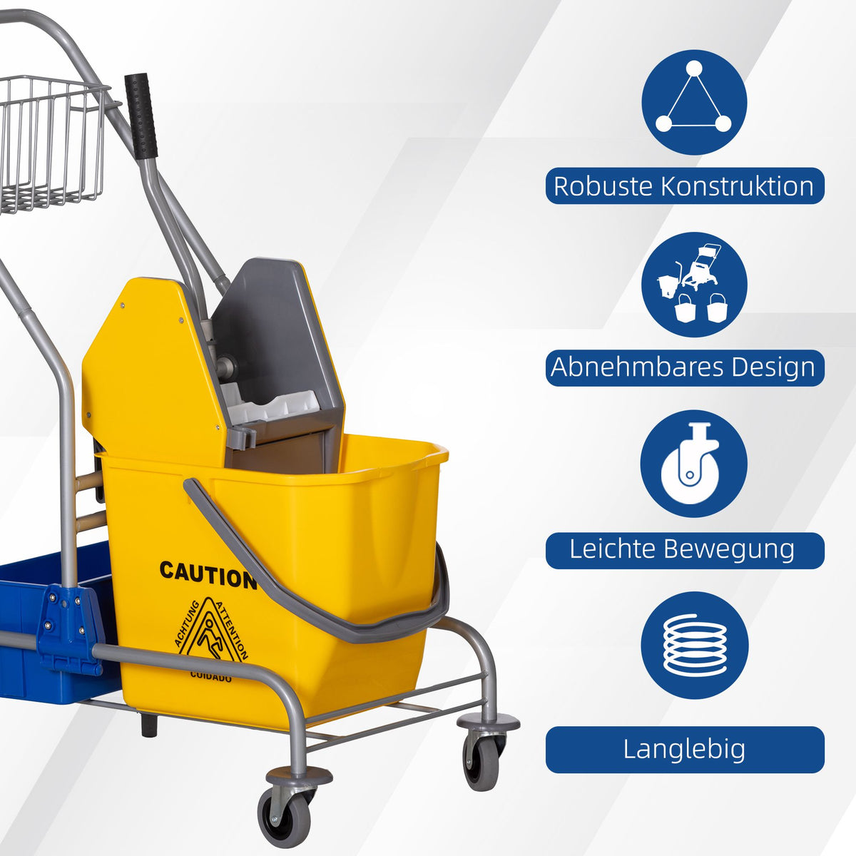 Cleaning Cart with Wringer, 25L Capacity, 4 Wheels, Yellow