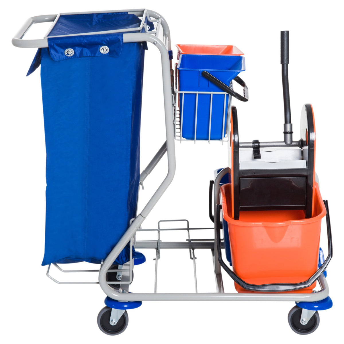 Cleaning Trolley Cleaning Trolley 4 Buckets Wiping Trolley System Trolley With Wheels Blue Orange 100 X 70 X 103 Cm