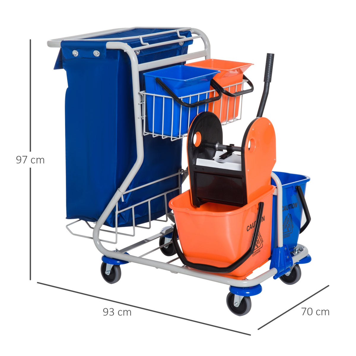 Cleaning Trolley Cleaning Trolley 4 Buckets Wiping Trolley System Trolley With Wheels Blue Orange 100 X 70 X 103 Cm