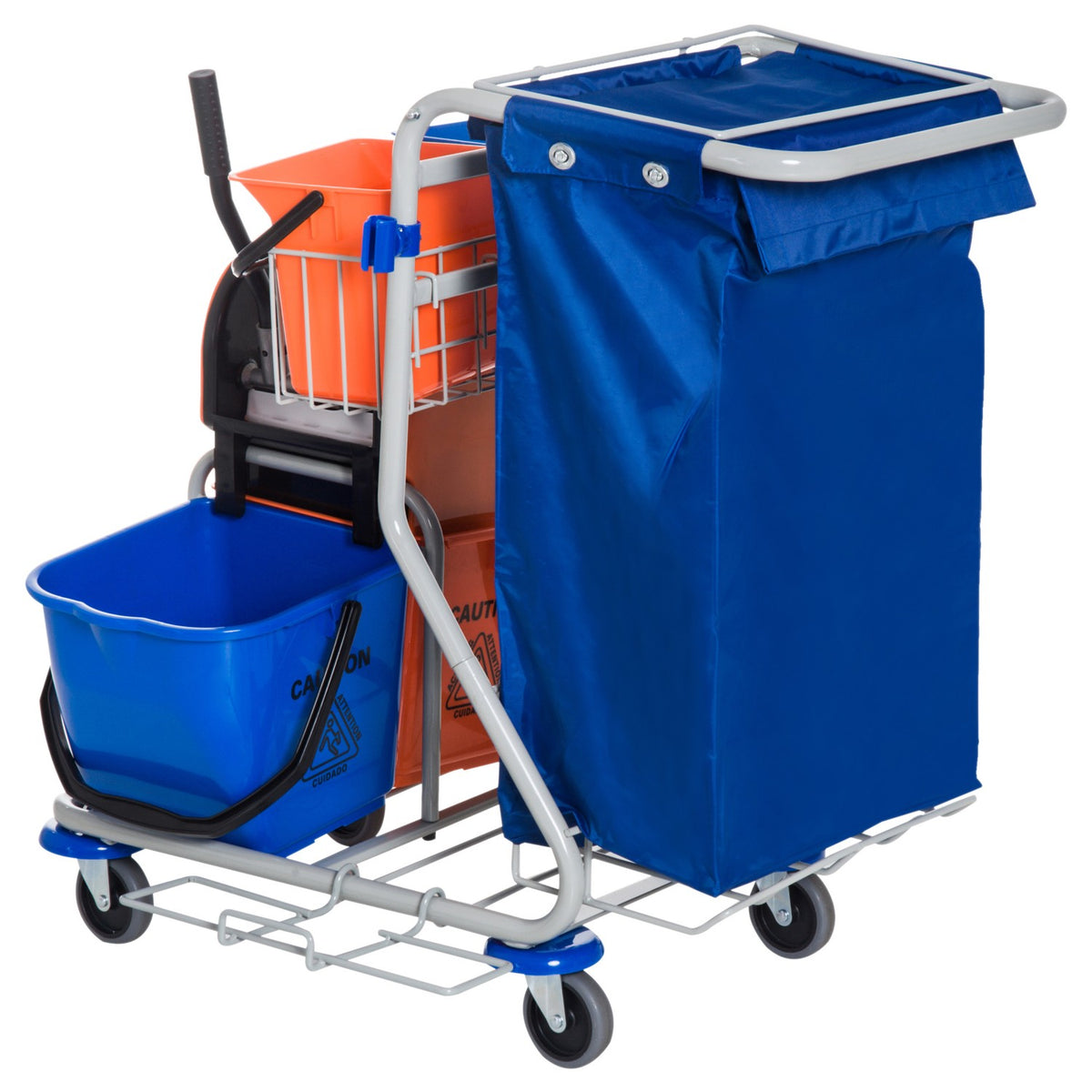 Cleaning Trolley Cleaning Trolley 4 Buckets Wiping Trolley System Trolley With Wheels Blue Orange 100 X 70 X 103 Cm
