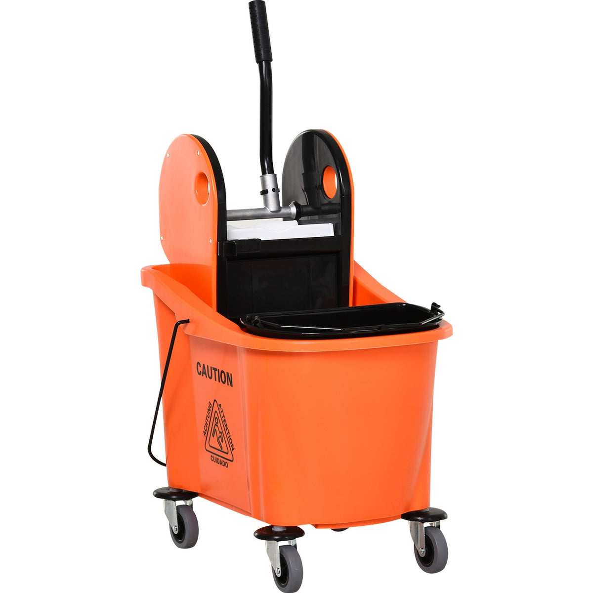 Cleaning Trolley, Mobile Bucket With Wringing Device, 36 Liters, Black/Orange, 54X41X91.5Cm, For Professional Cleaning