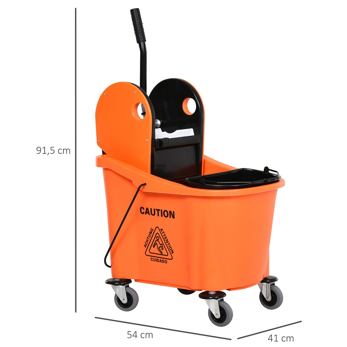 Cleaning Trolley, Mobile Bucket With Wringing Device, 36 Liters, Black/Orange, 54X41X91.5Cm, For Professional Cleaning