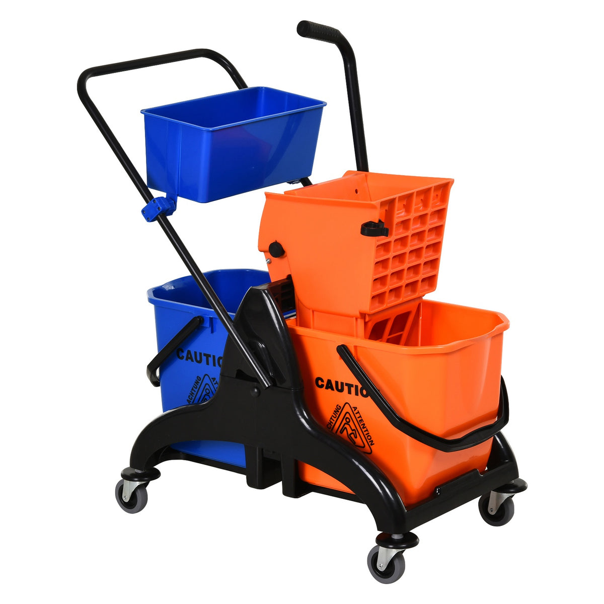 Cleaning Trolley Professional Cleaning Trolley with Jaw Press 2 Buckets + Storage Orange Blue