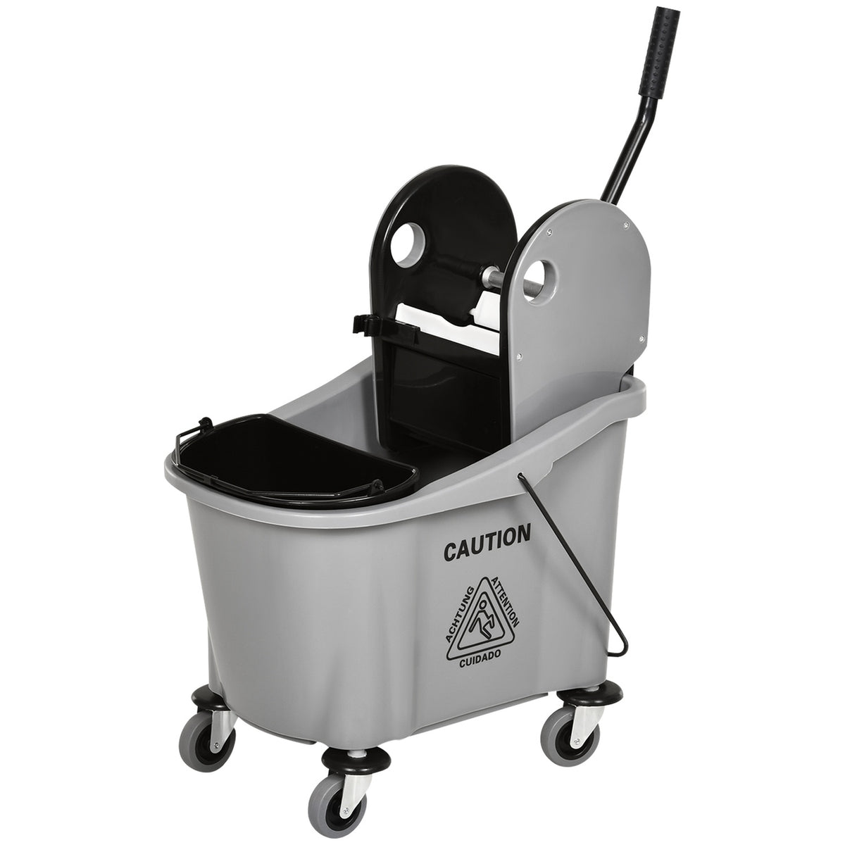Cleaning trolley 36 liter mobile bucket cleaning bucket wiping trolley with wringing device, grey, 54 x 41 x 91.5 cm