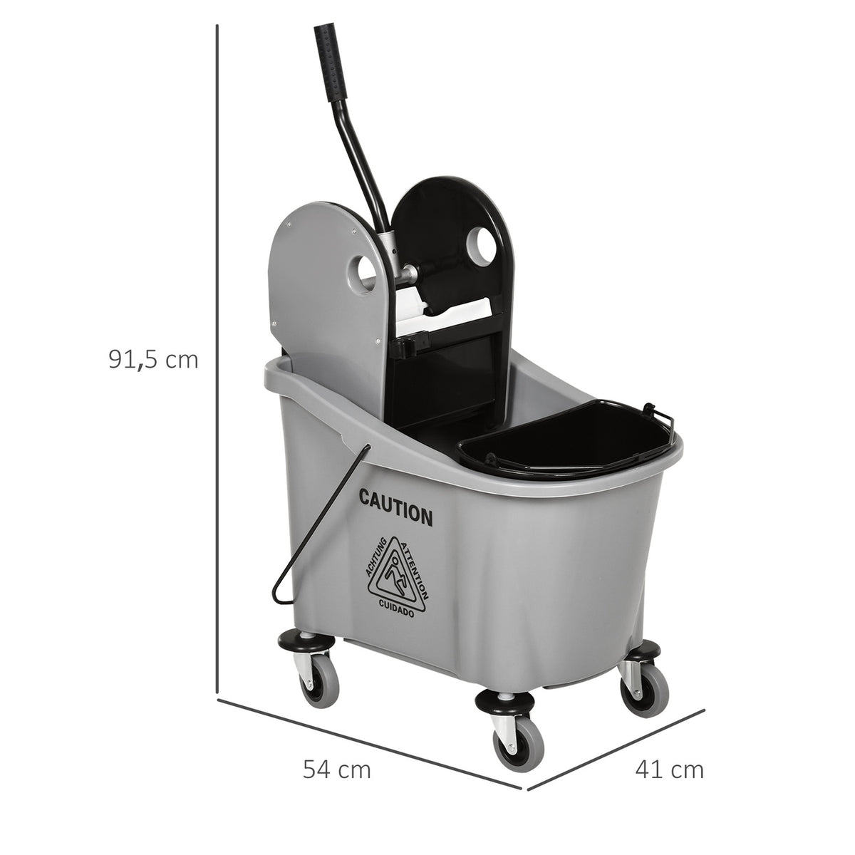 Cleaning trolley 36 liter mobile bucket cleaning bucket wiping trolley with wringing device, grey, 54 x 41 x 91.5 cm