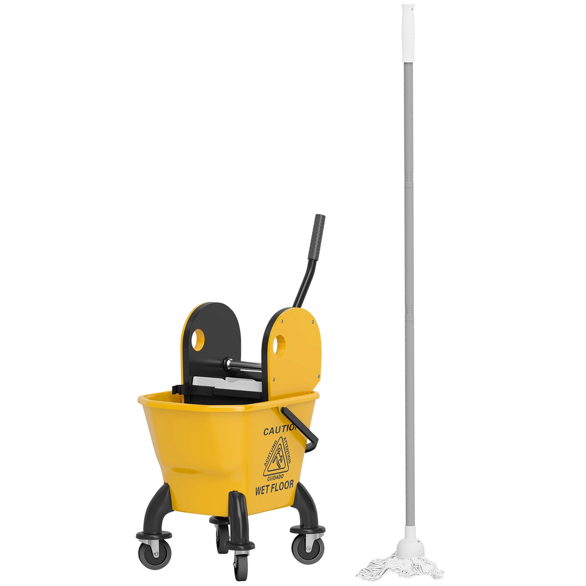 Cleaning trolley cleaning trolley 26 liter bucket with press, wiping trolley with handle and mop for building cleaning yellow