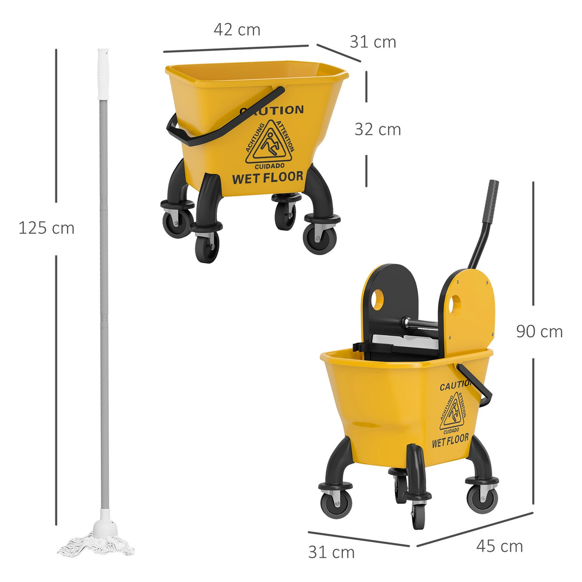 Cleaning trolley cleaning trolley 26 liter bucket with press, wiping trolley with handle and mop for building cleaning yellow