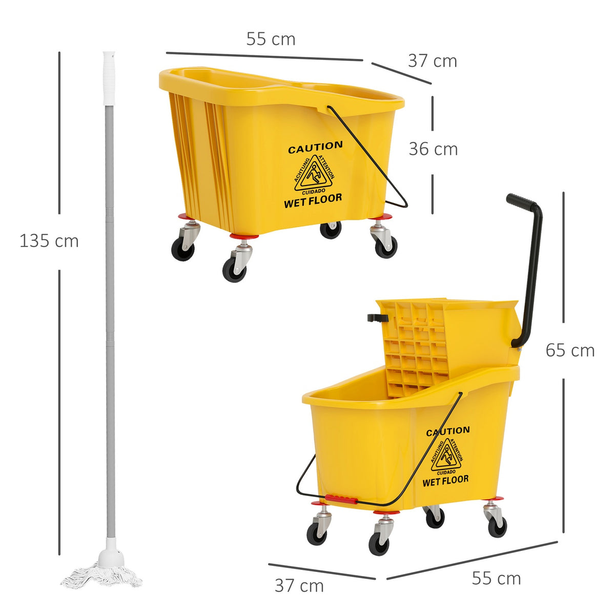 Cleaning trolley cleaning trolley 36 liter bucket with press, household trolley with mop and handle for building cleaning, office cleaning yellow