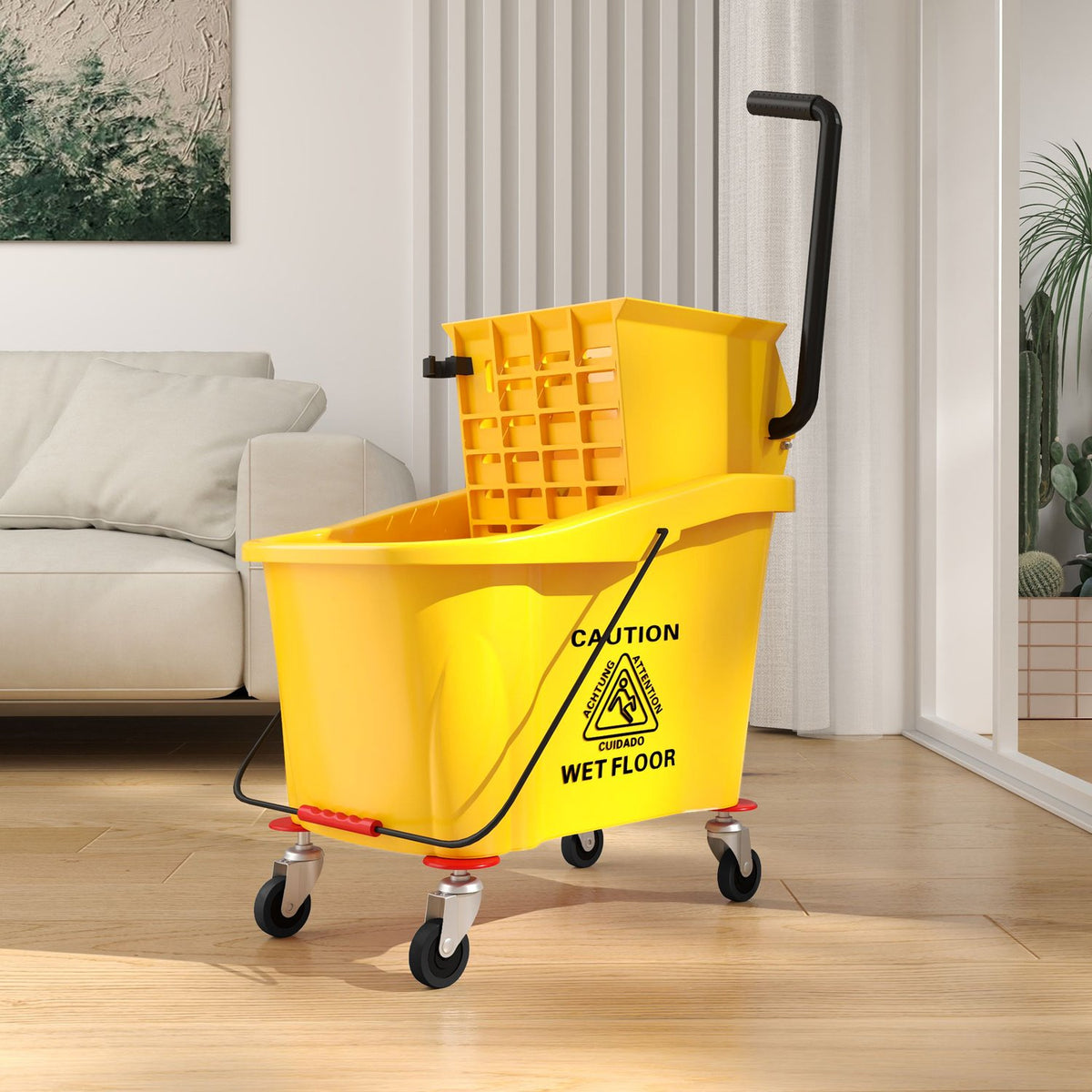 Cleaning trolley cleaning trolley 36 liter bucket with press, household trolley with mop and handle for building cleaning, office cleaning yellow