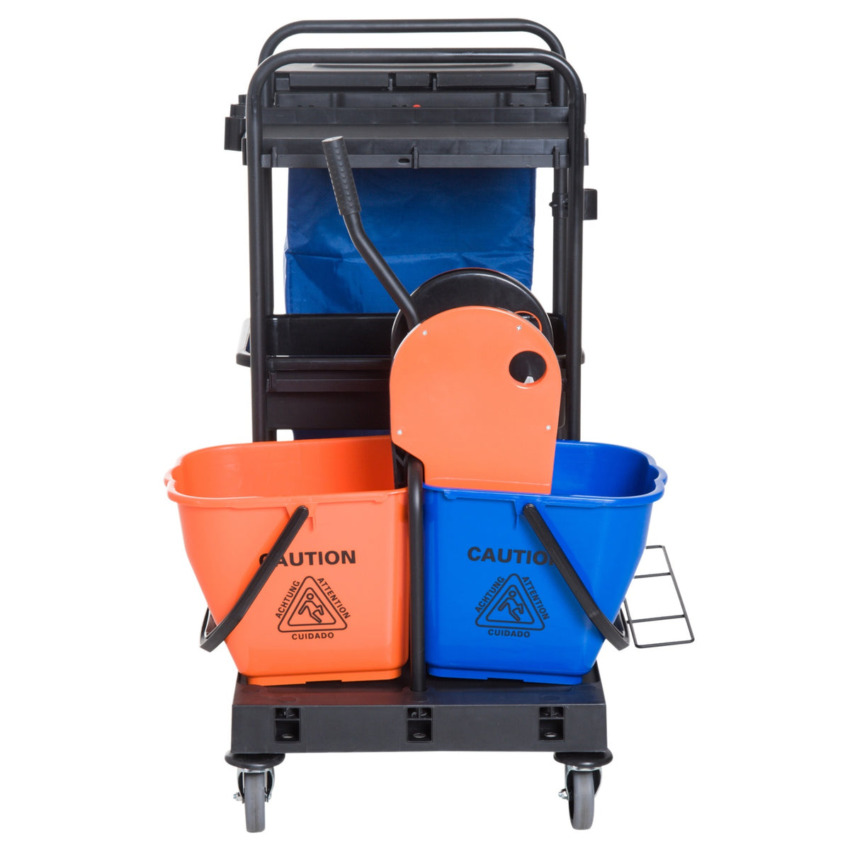 Cleaning trolley cleaning trolley with 4 wheels, system trolley for professional cleaning, black/blue/orange, 111x63.3x103cm