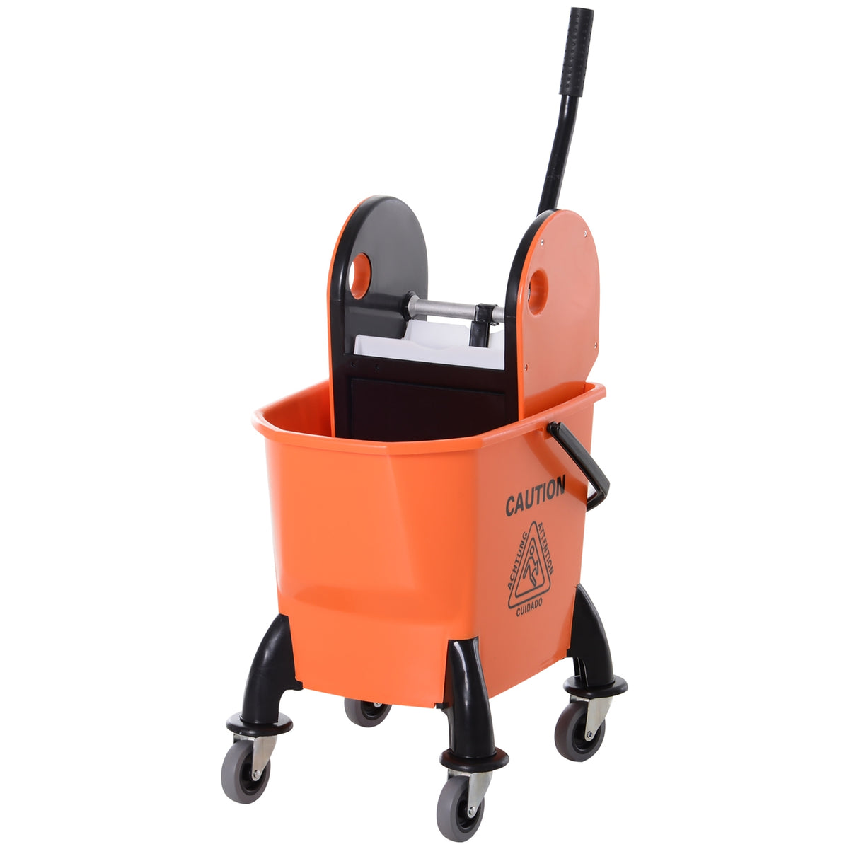 Cleaning trolley, cleaning trolley with wringer, 26 liter cleaning bucket, mobile bucket, wiping trolley, hook for mop, household trolley with 4 wheels, orange