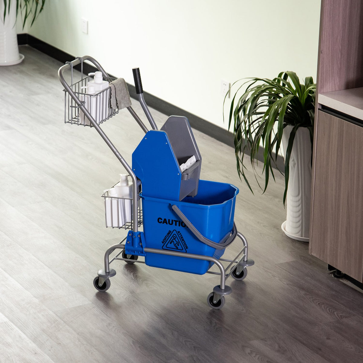 Cleaning trolley household trolley professional baking press bucket 26 L + storage basket blue 73L x 45W x 95H cm