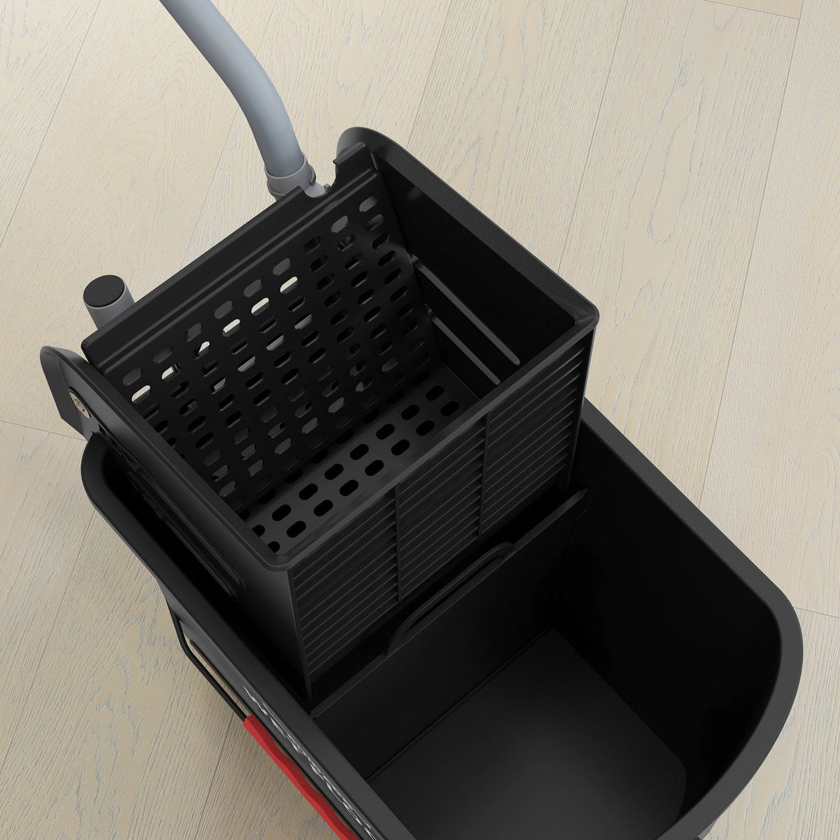 Cleaning trolley, mobile bucket, cleaning bucket, 20 liters, wiping trolley with press, 2 chambers, black