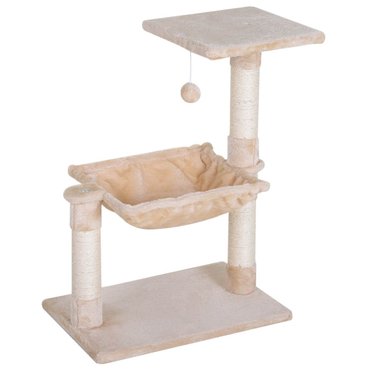 Climbing Tree Beige Scratching Post Sisal Column Plush Hammock 50X36X70Cm