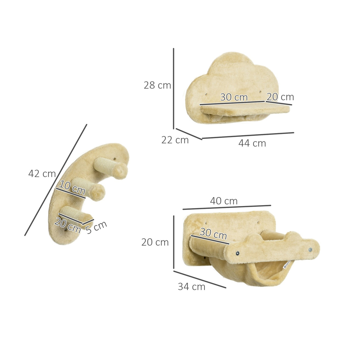Climbing Wall For Cats 4 Piece Set With Stairs, Hammock, Jumping Platform, Plush, Up To 5Kg