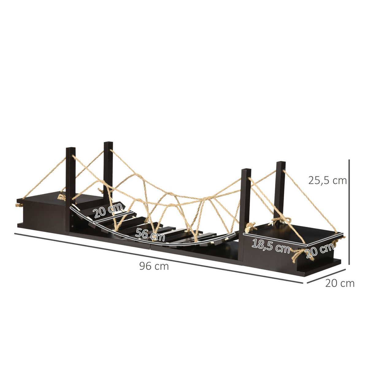 Climbing Wall For Cats Wall Scratching Post With Suspension Bridge, Up To 5 Kg, Wall Mounted, Brown, 96X20X25.5 Cm