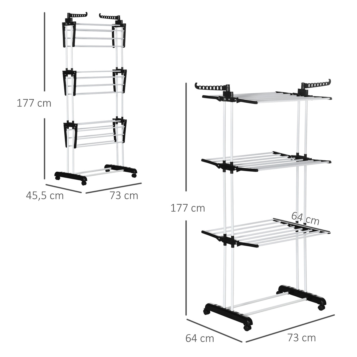 Clothes Airer Tower Clothes Airer With Wheels With 4 Levels Stand Dryer Extendable Laundry Tower Black 73 X 45.5 X 177Cm