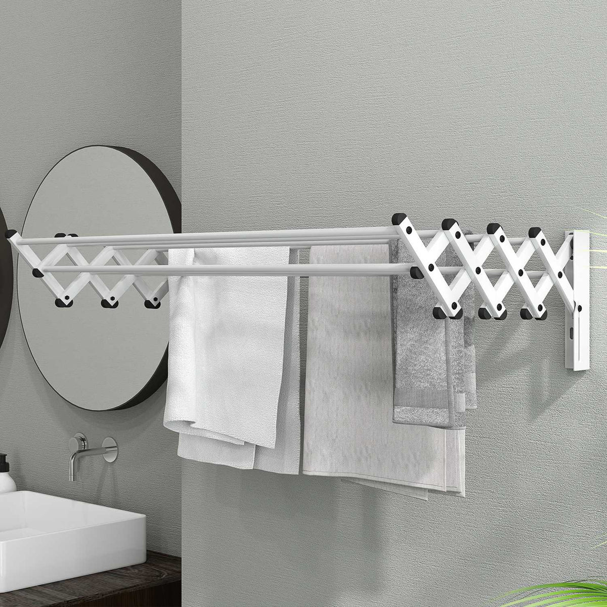 Clothes Airer Wall Extendable Clothes Dryer Wall Mounted with 8 Aluminum Rods, Space-Saving Drying Rack for Indoor and Outdoor Use 86 x 61 x 22 cm, Silver |
