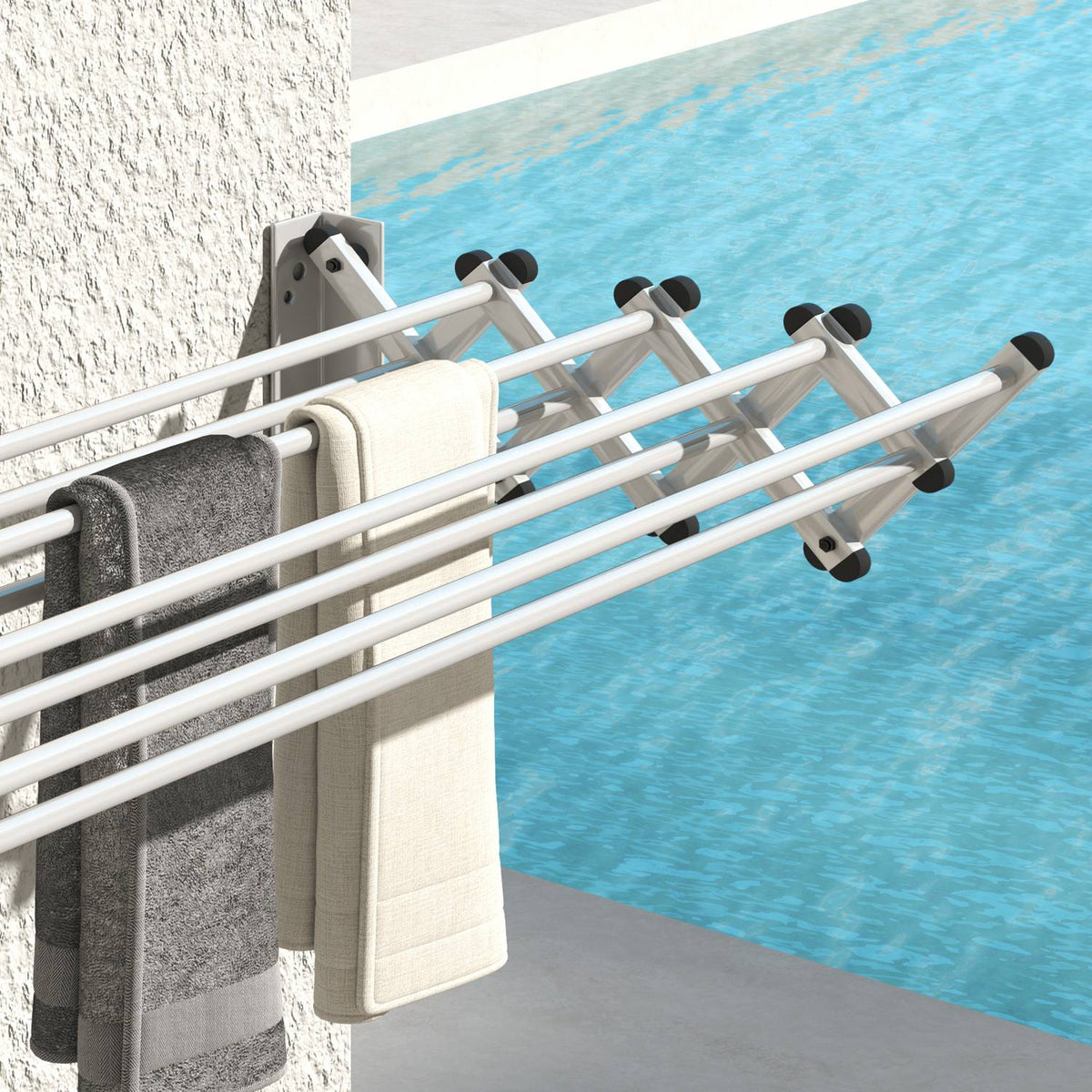 Clothes Airer Wall Extendable Clothes Dryer Wall Mounted with 8 Aluminum Rods, Space-Saving Drying Rack for Indoor and Outdoor Use 86 x 61 x 22 cm, Silver |