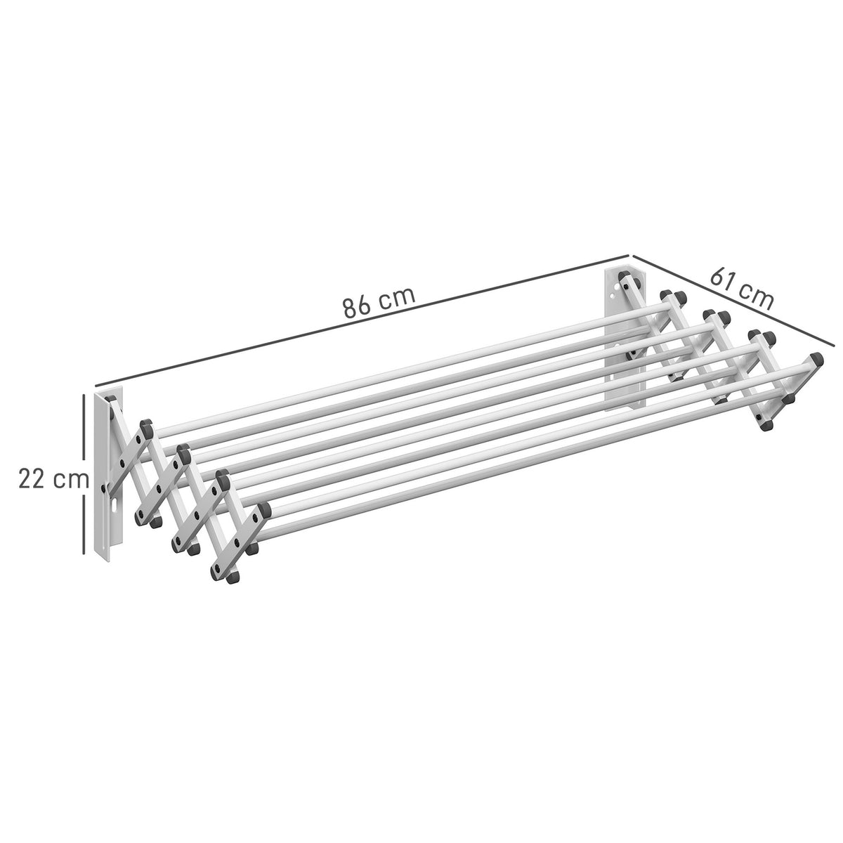 Clothes Airer Wall Extendable Clothes Dryer Wall Mounted with 8 Aluminum Rods, Space-Saving Drying Rack for Indoor and Outdoor Use 86 x 61 x 22 cm, Silver |