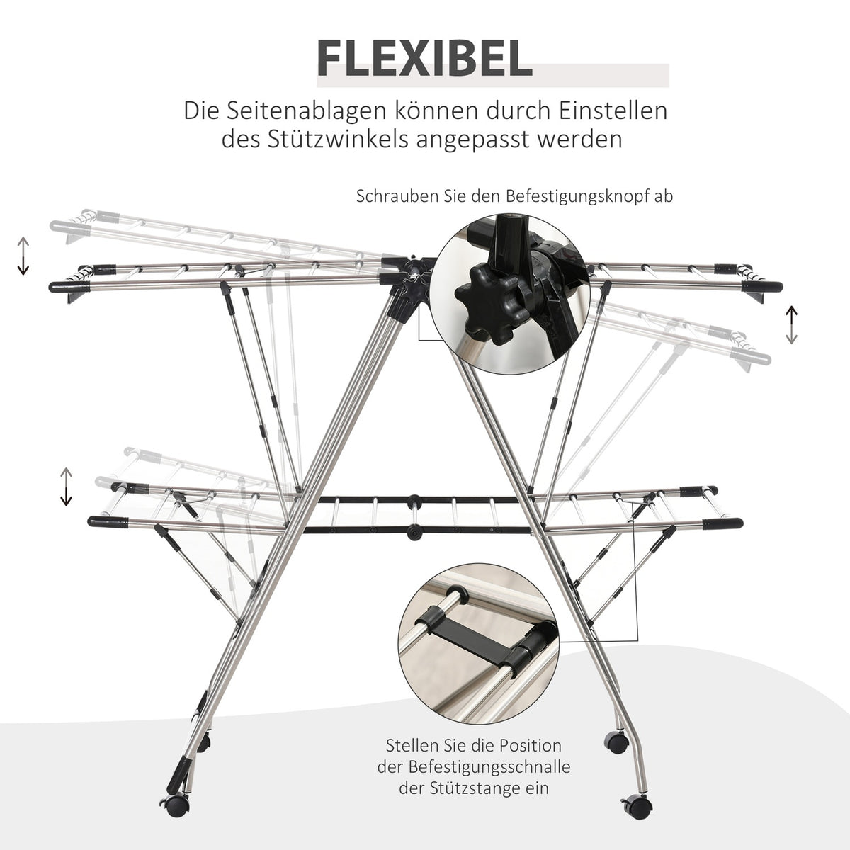 Clothes Airer With Telescopic Rods, Clothes Dryer, Clothes Rack, Stand Dryer, Foldable, Large Drying Room, Stainless Steel, 138.5X63X208Cm