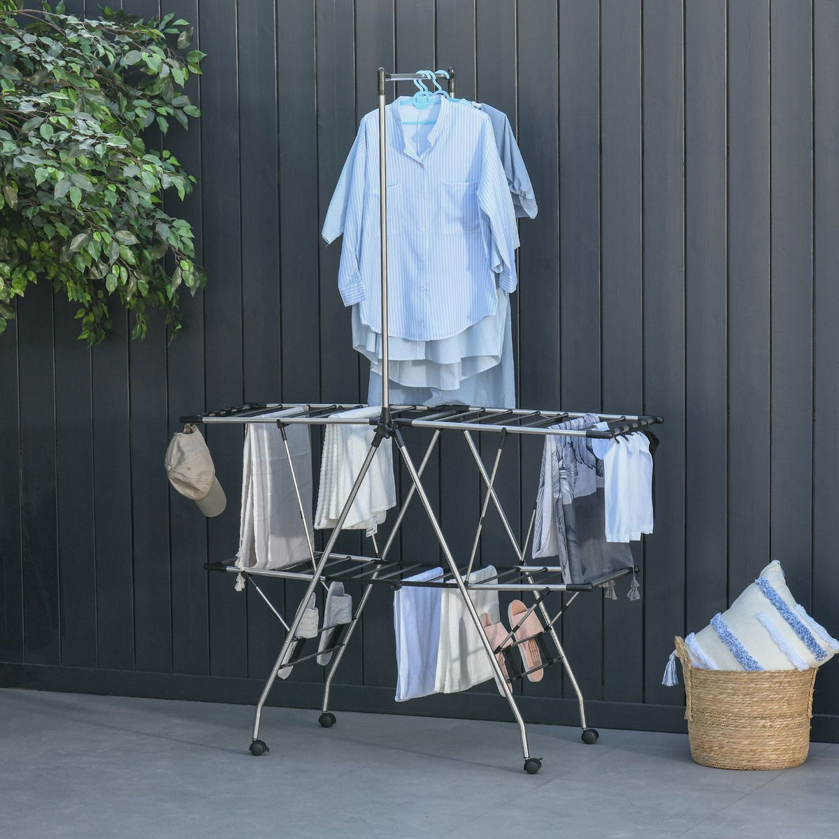 Clothes Airer With Telescopic Rods, Clothes Dryer, Clothes Rack, Stand Dryer, Foldable, Large Drying Room, Stainless Steel, 138.5X63X208Cm