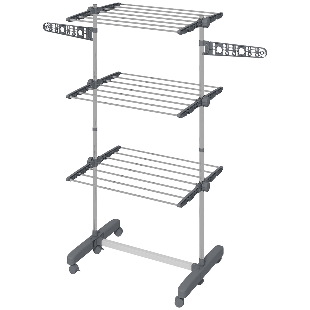 Clothes Dryer Tower Clothes Airer With Wheels, 3 Levels, Foldable Stand Dryer With Side Wings, Laundry Tower For Indoor, Outdoor, Steel Grey