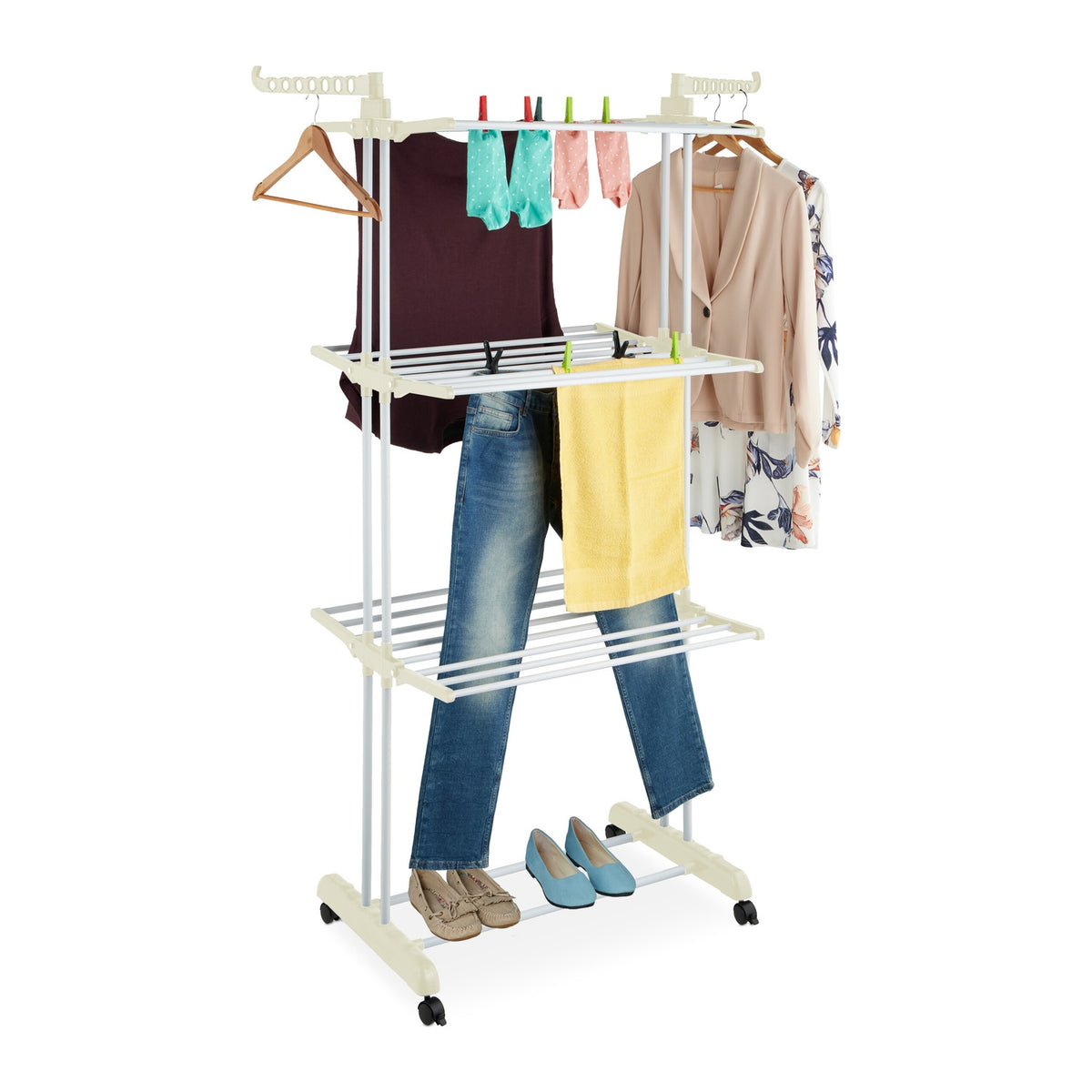 Clothes Drying Rack with Wheels and Foldable Wings