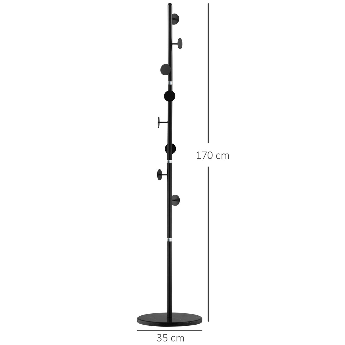 Clothes Rack, Coat Rack with 8 Hooks, Coat Rack for Clothes, Hats, Hallway, Entrance, Steel, Black, 35x 35 x 170 cm