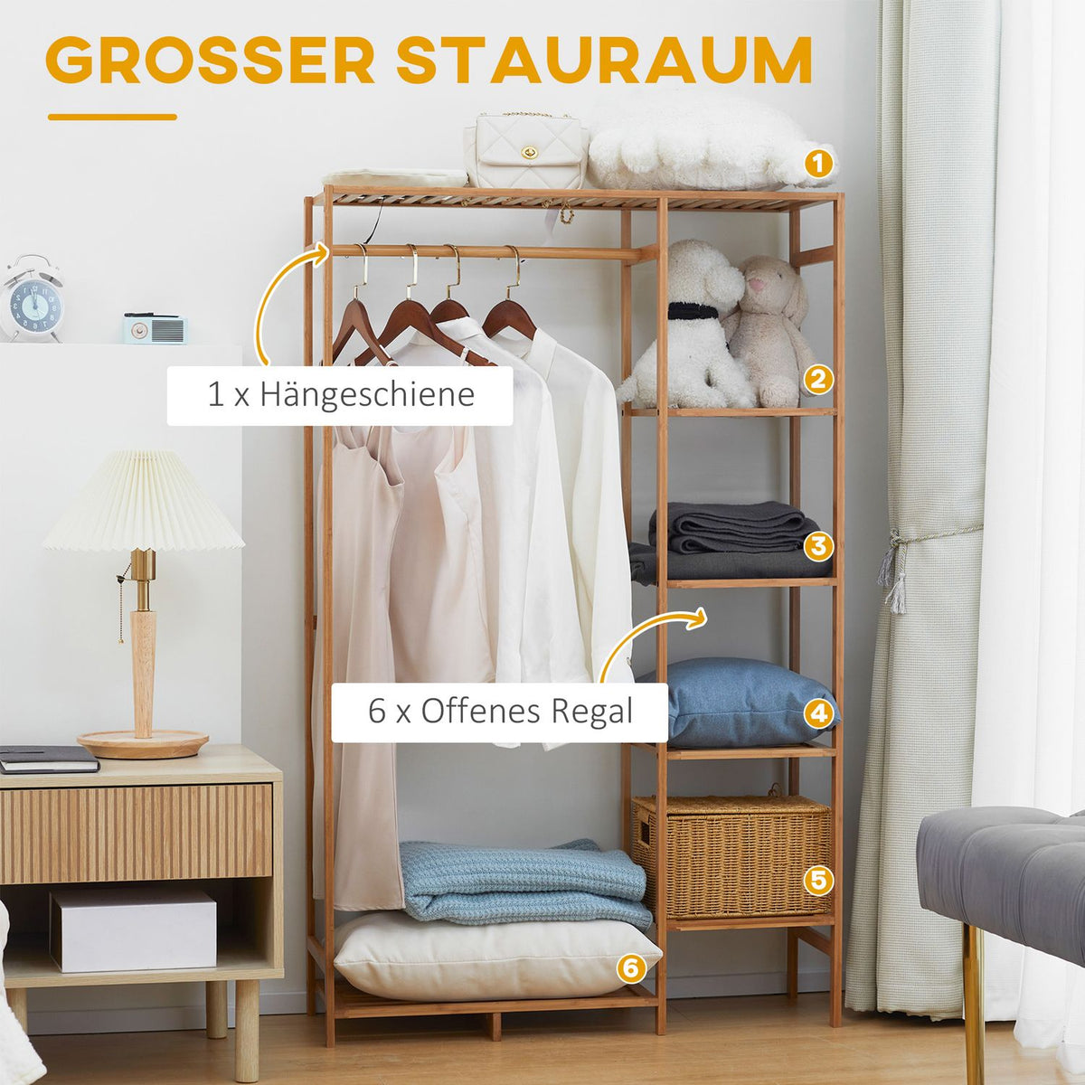 Clothes Rack Coat Rack with Clothes Rail, Shoe Rack, Shelf, Bamboo Coat Rack for Bedroom, Exhibition, Laundry Room, Laundry Room, Natural Wood |