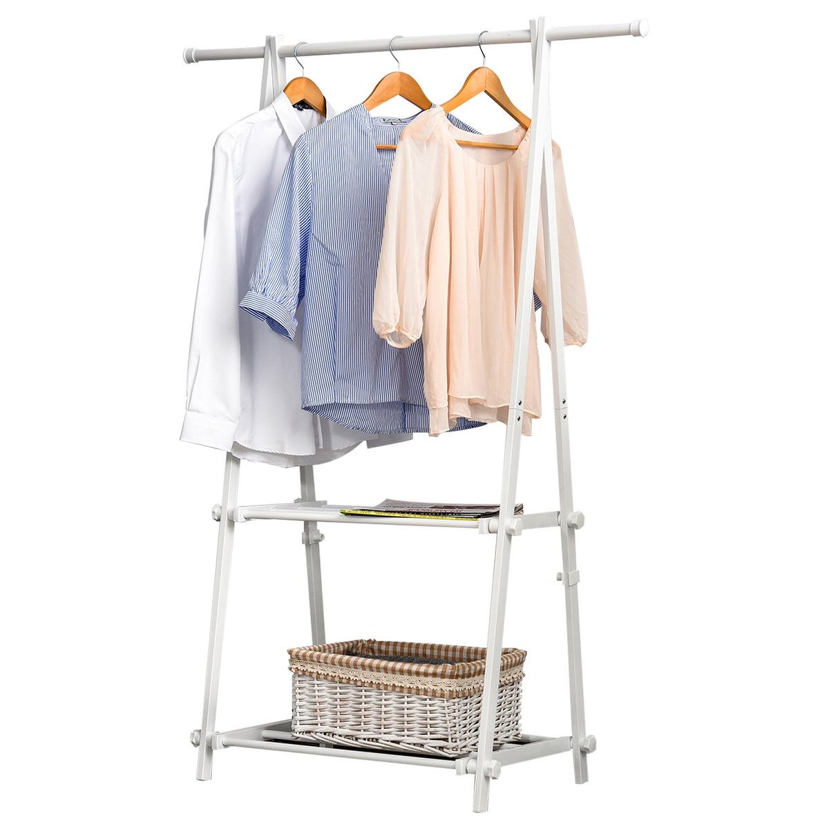 Clothes Rack With Shoe Rack, Coat Rack, Steel, White, 107.5X45X150Cm