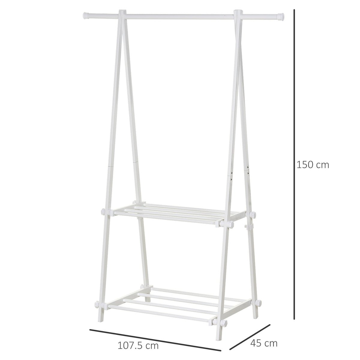 Clothes Rack With Shoe Rack, Coat Rack, Steel, White, 107.5X45X150Cm