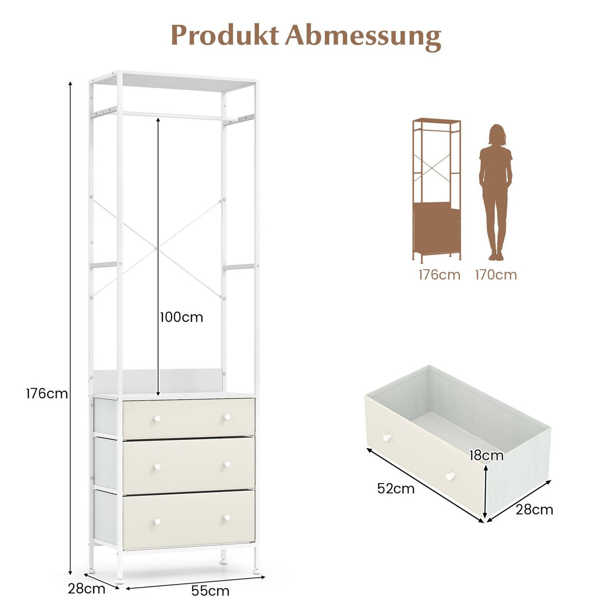 Clothes Rack with Drawers & Adjustable Hanging Rod