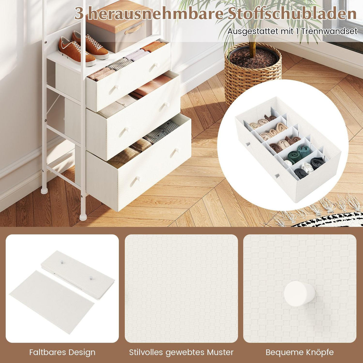Clothes Rack with Drawers & Adjustable Hanging Rod
