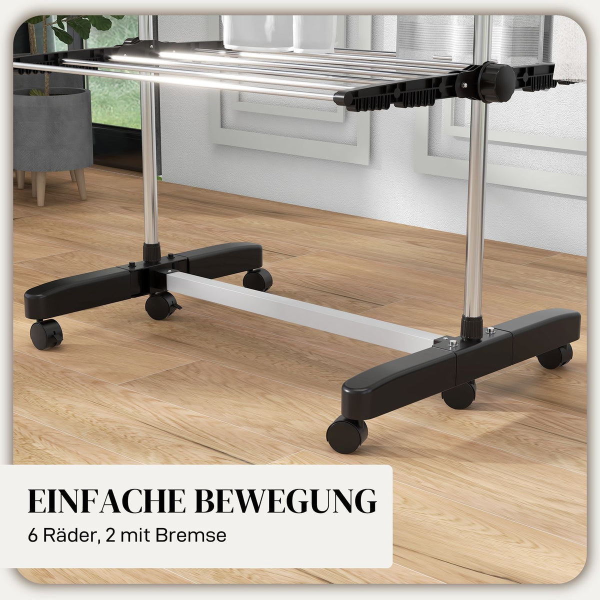 Clothes airer with wheels, clothes dryer tower, stand dryer with folding wing, laundry tower for indoor, outdoor, steel 142 x 55 x 172 cm, black