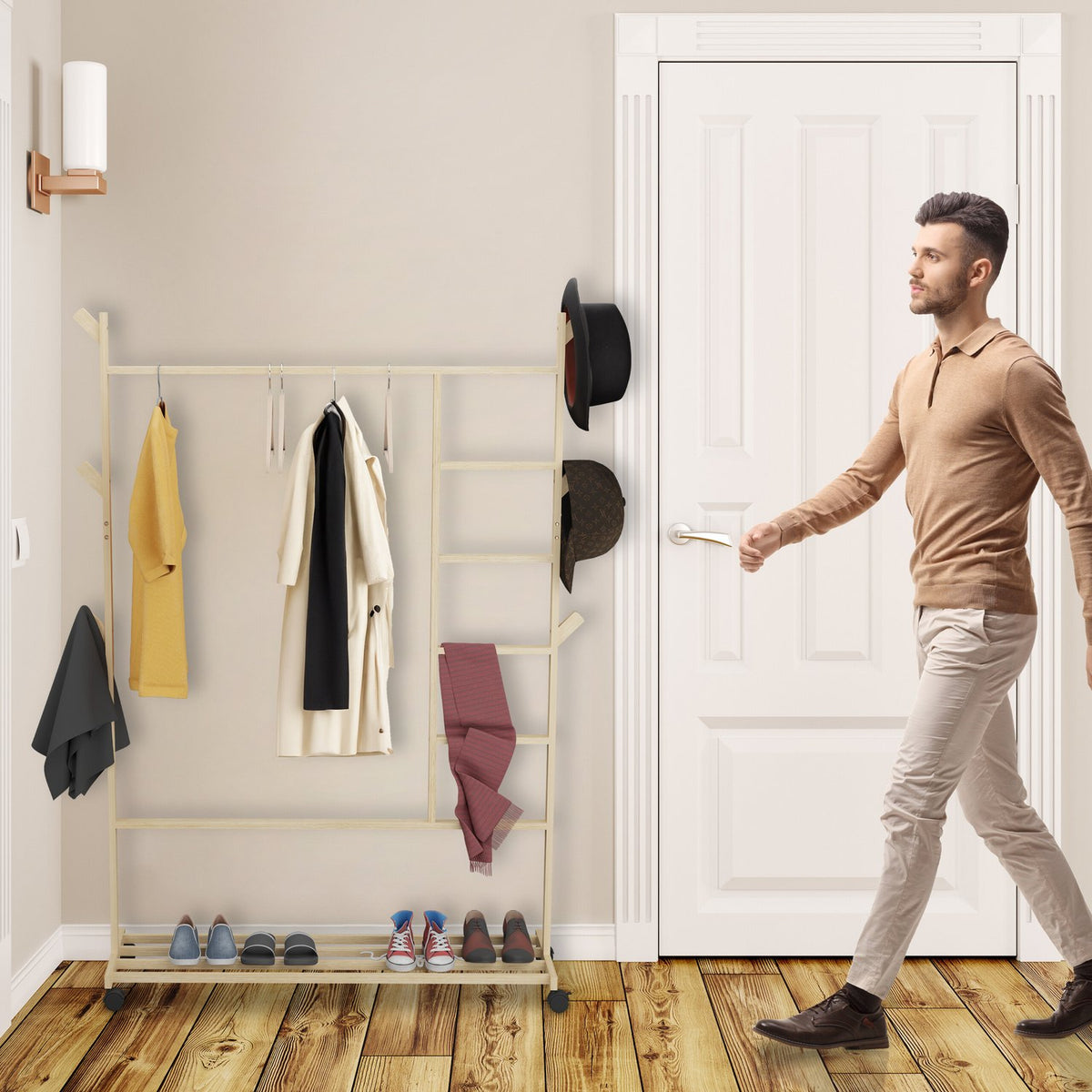 Clothes hanger bamboo rollable