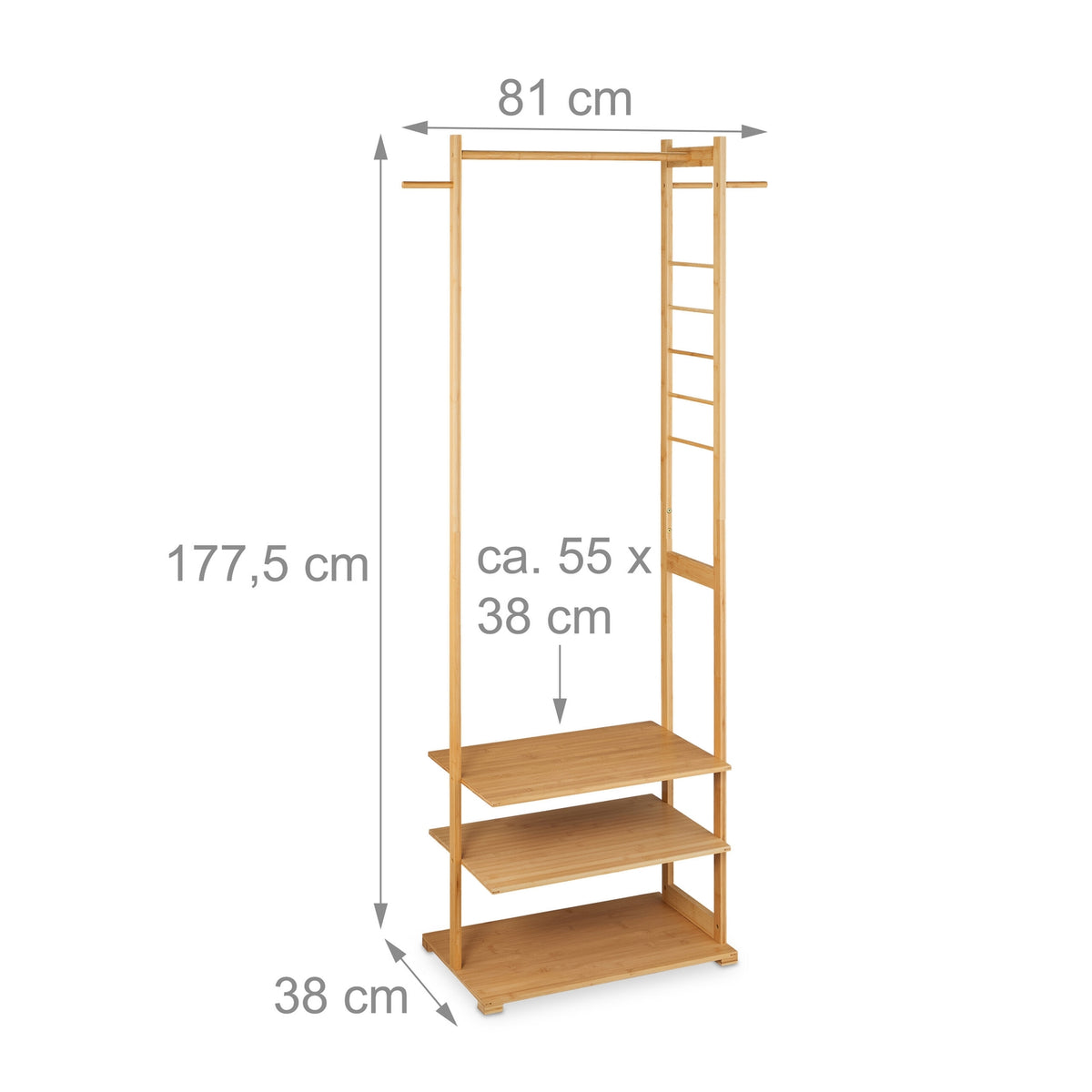 Clothes hanger in bamboo with 3 compartments