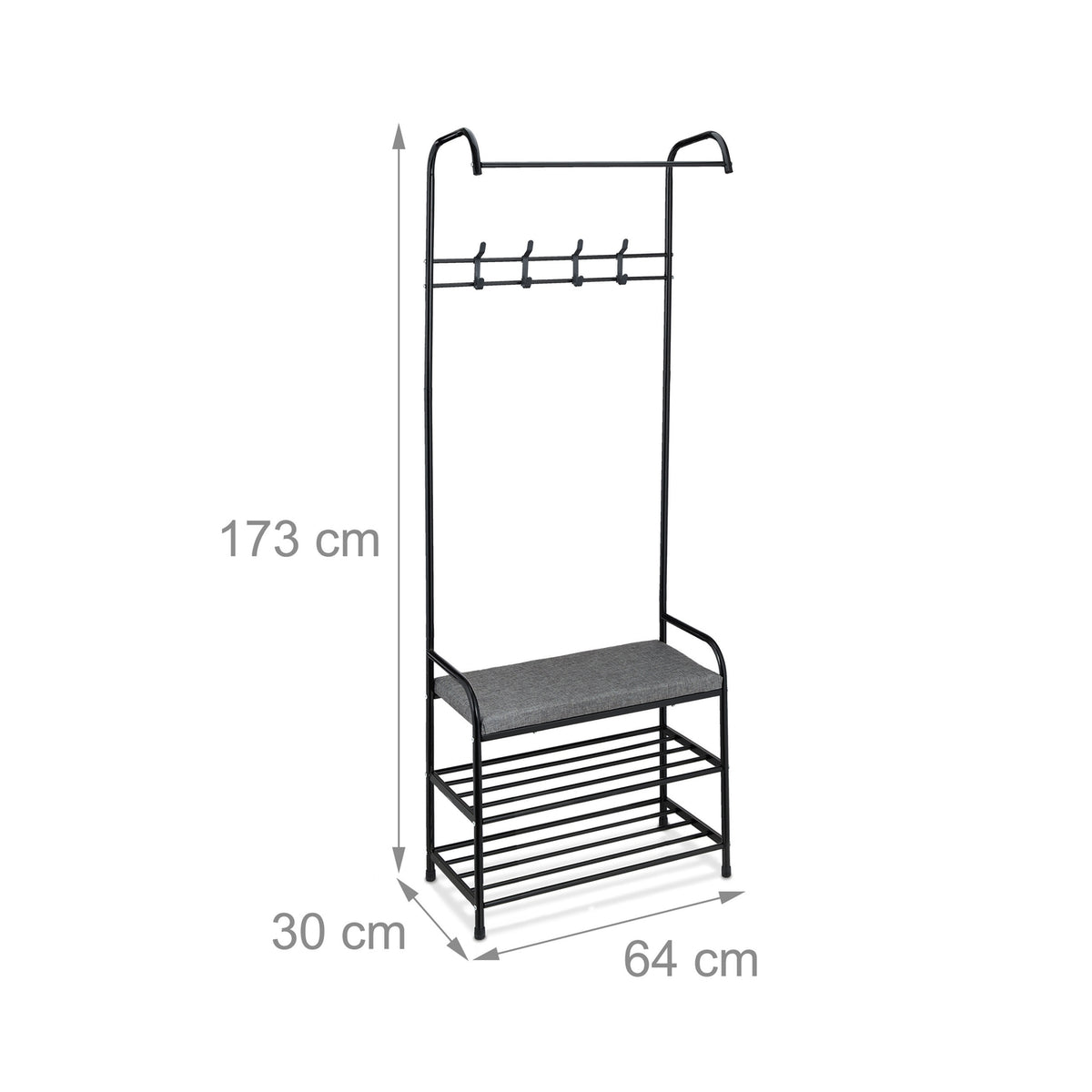 Clothes hanger with shoe shelf and bench